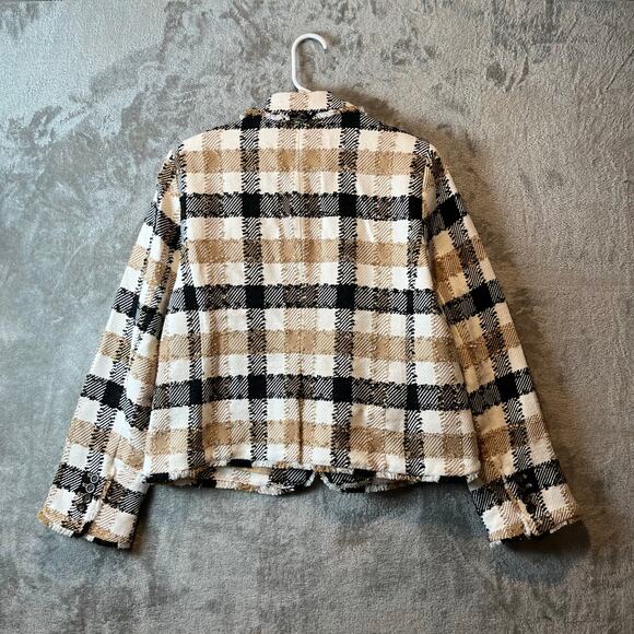 Ann Taylor NEWBURY Plaid Blazer Check One Button Fringe Sz 12 Career Preppy - Picture 3 of 6